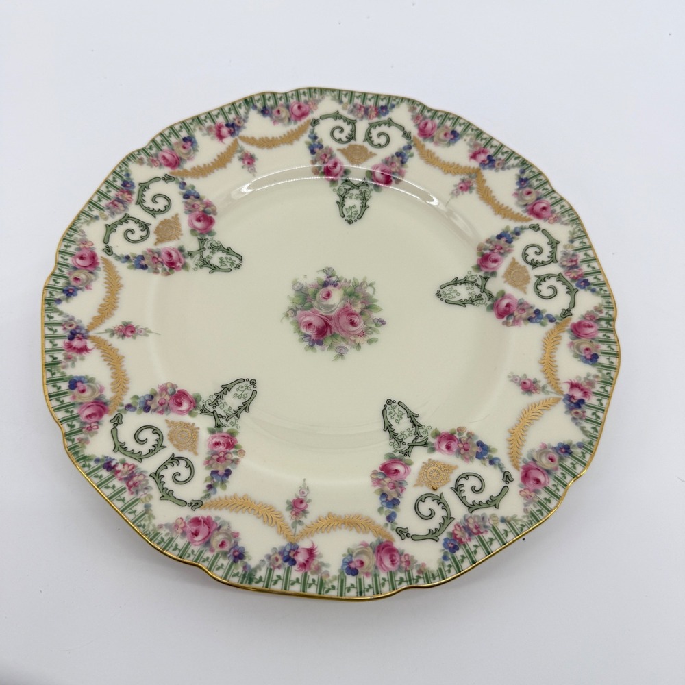 Black Knight Salad Plate Vintage 7.75in Gold Gilt Floral China Cream Multi